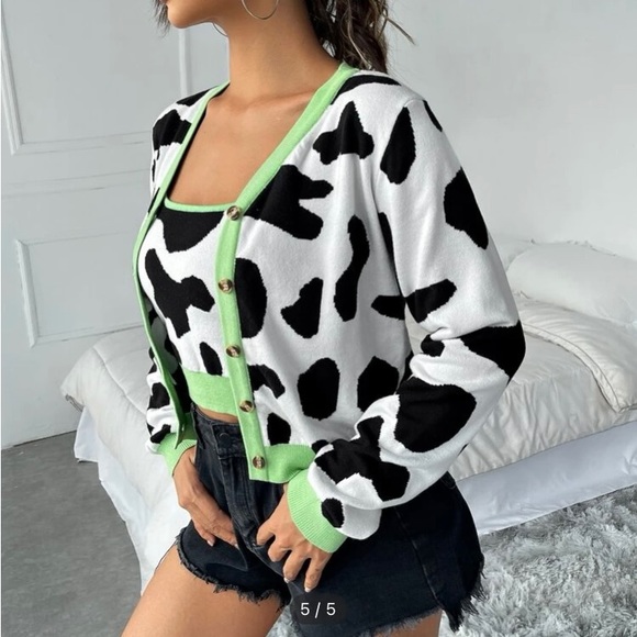 SOLD - Shein Cow Print Cami and Cardigan - Picture 2 of 5